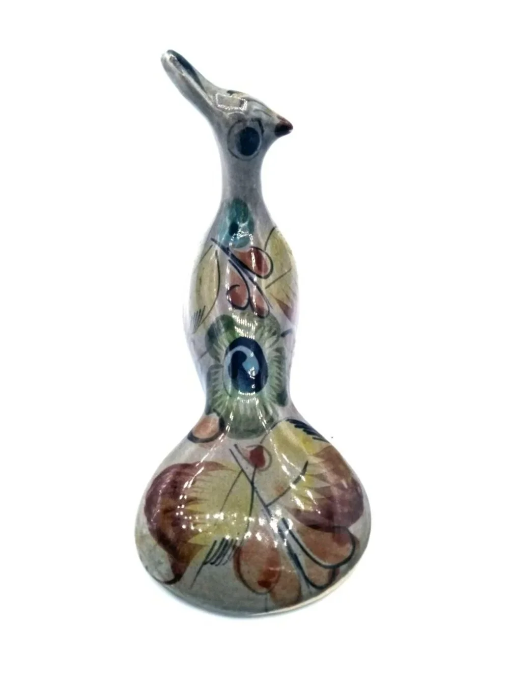 Vintage Mexican Pottery Bird Tonala Style Hand Painted Floral Folk Art Mexico